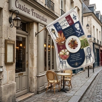 Bannière publicitaire personnalisée pour la cuisine française, 3x5 pieds, en polyester non tissé, résistante aux UV, pour l'extérieur