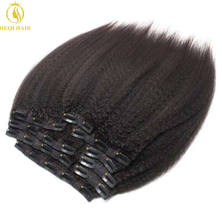 Extension de cheveux à Clip 2023 naturel, nouveaux produits, cheveux indiens crépus lisses pour femmes noires