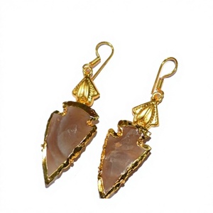 Fashion <b>Real</b> Touch Carved Raw Stone Boho <b>Crystal</b> Lear Quartz Arrowhead Drop Earrings Jewelry for Women Chinese New Year Gift - Product Image 1