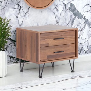 <b>Walnut</b> Finish Accent <b>Table</b> With Two Drawers And Metal Legs For Living Room Or Bedroom Use - Product Image 4