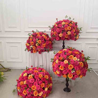 Arche de fleurs artificielles rose vif et orange pour mariage, arrangement floral pour cérémonie et fête