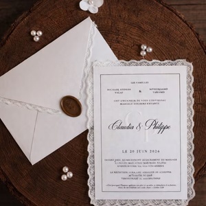 Suite d'invitations de <span class=keywords><strong>mariage</strong></span> personnalisées avec bordure en dentelle vintage, carte « Save the Date », carte RSVP, impression typographique avec gaufrage à chaud - Product Image 5