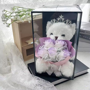 Oso de Peluche de San Valentín, Regalo de San Valentín, Ramo de Flores, Jabón de Rosas, Caja de PVC, Regalo del Día de San Valentín, Regalo del Día de la Madre, Regalo de Cumpleaños - Product Image 2