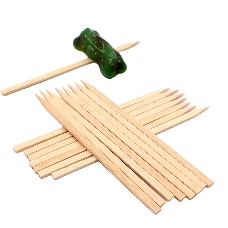 Real 7 "Color Natural Satay de Pollo y verduras palos de bambú de madera plana pinchos para asar a la parrilla