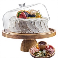 Ensemble de plateaux de présentation multi-usages pour desserts, support rond sur pied, support à gâteau en bois d'acacia rustique avec dôme en acrylique