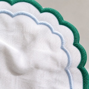 Custom LOGO 15*15cm French Pure <b>Linen</b> Cocktail Napkin for Wedding Organic Flax Fabric Scalloped Embroidered Pattern - Product Image 3