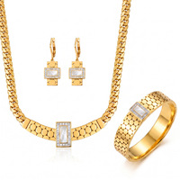 Ensemble de 3 pièces en acier inoxydable plaqué or, forme carrée, incrustation de coquillages, serti de griffes, collier, bracelet et boucles d'oreilles tendance pour femmes