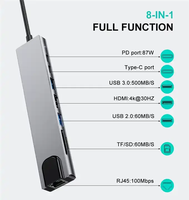 Adaptador Multifuncional 8 en 1 USB 3.1 Tipo C, Lector de Tarjetas, Carga Rápida PD, Puerto USB Tipo C para Laptop