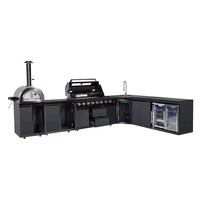 Ensemble de cuisine extérieure sur mesure certifié CE, 6 brûleurs, gaz propane SS304, barbecue intégré, îlot de bar extérieur, grill BBQ