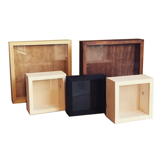 विभिन्न शैलियों और खत्म उपलब्ध देहाती पाइन लकड़ी छाया बॉक्स फ्रेम