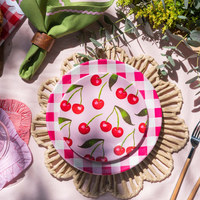Sweet Cherry Collection Assiettes à dessert Set de 4 service de vaisselle rose Set de 12 plats
