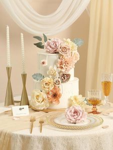 Combo de fleurs artificielles, fausses roses champagne avec tiges pour les bouquets de mariage, les anniversaires, la décoration de la maison - Product Image 3