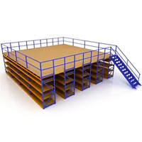 Système de mezzanine à rayonnages à palettes intégrés, plateforme de rayonnage de stockage robuste avec escaliers et passerelle