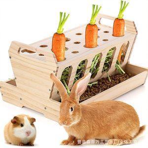 Mangeoire à nourriture pour lapins en bois massif, support pour foin et carottes, plateau d'alimentation pour cochon d'Inde, couleur naturelle - Product Image 1