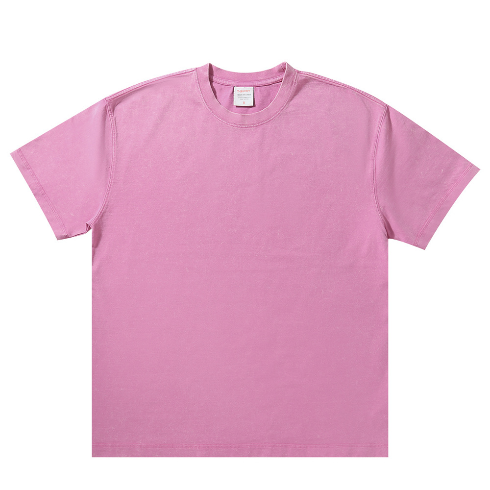 New 300g short sleeve shirt-washed and distressed-rose pink