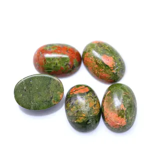 Yisheng Gemstone Factory Direct 18x13MM Flat Bottom Oval Cabochon Cut Beautiful Natural Unakite Stone for Jewelry Ornaments