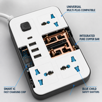 Station de charge rapide de bureau 2500W avec 4 prises universelles CA en cuivre, 1 port Type-C et 3 ports USB, prise UE pour la maison et le bureau