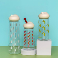 Bouteille d'eau en verre transparente avec couvercle en forme de champignon mignon, mini-gobelet créatif à imprimé dessin animé, bouteille portable