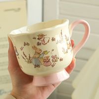 Mug en céramique mignon à motif de dessin animé avec cuillère, poignée haute, coffret cadeau pour enfants et filles, cadeau d'anniversaire, tasse à motif de dessin animé