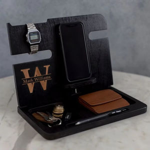 Station d'accueil pour téléphone en bois support de portefeuille organisateur de montre pour bureau/cadeaux insolites pour hommes Station d'accueil pour téléphone - Product Image 4