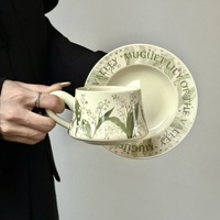 Tasse à Café et Soucoupe en Céramique Peinte à la Main, Design Original Lelyi, Mignon Mug Peinture à l'Huile, Cadeau