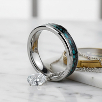 Nouvelle bague en tungstène plaquée argent de 6 mm à la mode avec incrustation de météorite et de turquoise pour hommes et femmes, accessoire de bijoux pour anniversaire et fête