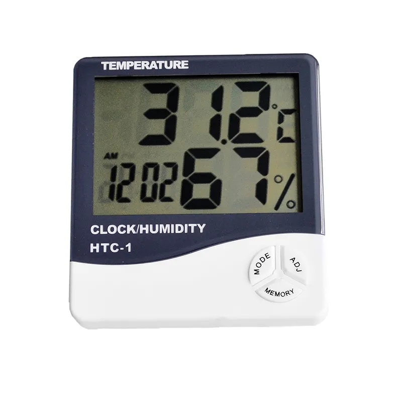 इनडोर कमरे एलसीडी इलेक्ट्रॉनिक तापमान आर्द्रता मीटर डिजिटल थर्मामीटर आर्द्रतामापी मौसम स्टेशन अलार्म घड़ी HTC-1