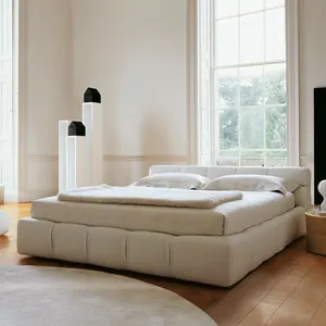 北欧スタイルのモダンなベッドルームセット1.5mベッド高級ベッドタフテッドキングサイズ生地布張りベッドルーム用