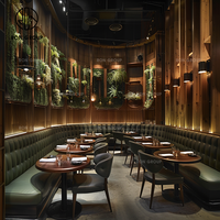 Ensemble de table et de canapé de restaurant commercial en bois et cuir courbé en demi-cercle, design moderne, vert, durable