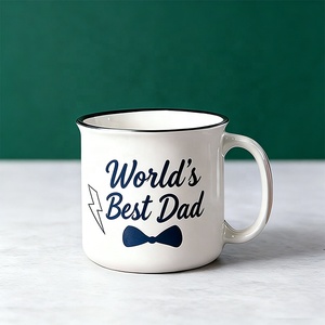 Mug en céramique effet émail personnalisé pour la fête des pères - <span class=keywords><strong>Tasse</strong></span> à café rétro 'Meilleur <span class=keywords><strong>Papa</strong></span>' de 12 oz, cadeau personnalisé pour <span class=keywords><strong>papa</strong></span> avec bord coloré - Product Image 4
