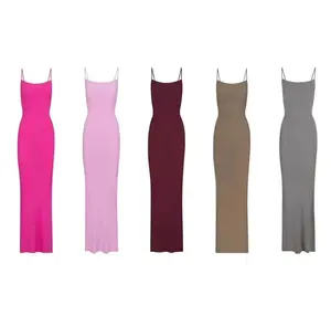 Boskimsソフトマキシドレス通気性Aライン女性服ホットピンクスリップウエディングエレガントなボディコンロングドレス最高品質の有名なセクシー