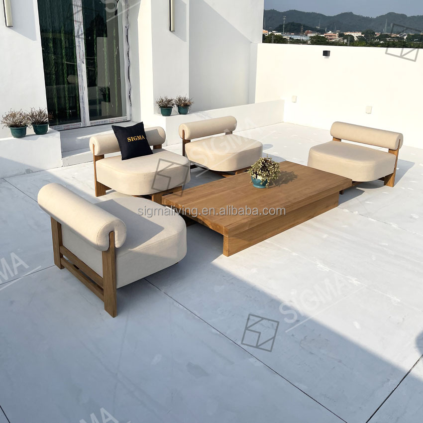 Modern Luxury Teak Solid Wooden Sofa Set Weather-Resistant Outdoor Dining Furniture for Villas Courtyards Apartments-New Design