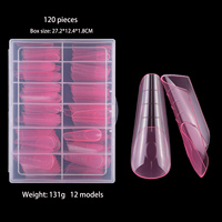 120 pièces de moules à ongles pré-conçus pour extension, capsules de gel sans trace, double forme rose, style stiletto français, couverture complète pour nail art
