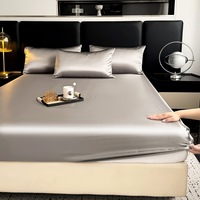 Parure de lit 3 pièces en polyester couleur unie, effet soie glacée lavée, avec drap-housse et taies d'oreiller pour chambre à coucher