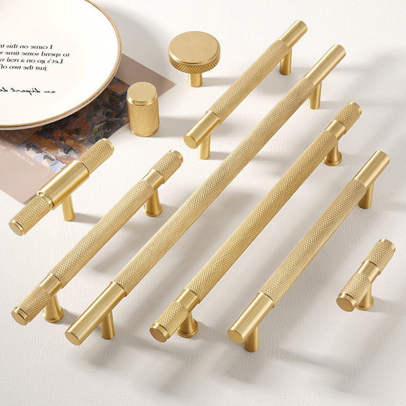 Nordic Simplicity Style Knurled Brass Handle Wardrobe Door Kitchen Cabinet Knob Knurled Handle