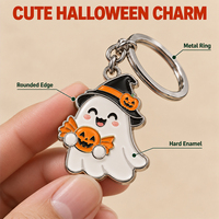 Porte-clés en métal personnalisé, porte-clés fantôme d'Halloween, breloques en alliage de zinc émaillé dur, vente en gros, cadeau promotionnel, porte-clés