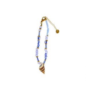 Fashion <b>Beaded</b> <b>Bracelet</b> With Shell Pendant Blue And White Beads Gold Plated Clasp Sustainable Design - Product Image 2