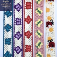 Ruban en dentelle de coton au crochet style bohème, motif papillon, coccinelle, marguerite, pour accessoires de vêtements et sacs, vente en gros