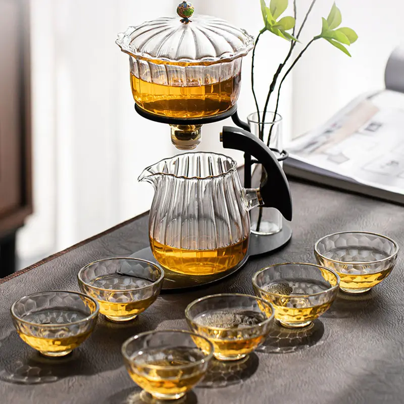 Chaleira de chá de vidro com alto teor de borosilicato, conjunto de copo de chá de vidro automático de fábrica com 39 anos, 55ml/290ml/300ml