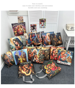 Bolso de lona de gran capacidad para mujer, moda europea americana, nuevo diseño de Jesús María, cierre de cremallera, bolso de compras de tela de lino - Product Image 2
