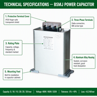 Condensateur auto-réparateur basse tension BSMJ 1-60kvar 400V 450V 1KV pour correction du facteur de puissance (PFC) IEC60831