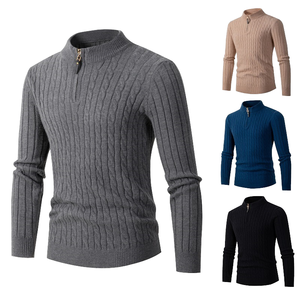 Pull-over en tricot doux pour homme, anti-rides, anti-rétrécissement, avec fermeture éclair et col montant, manches longues, idéal pour l'hiver – Vente en gros - Product Image 1