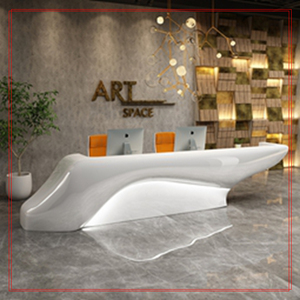 Mostrador de Recepción Curvo de Fibra de Vidrio Personalizado, Mostrador de Lujo de Diseño Moderno para Vestíbulo de Centro Comercial o Club - Product Image 1
