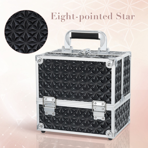 Portable <b>Makeup</b> Train Case with Mirror 4Trays Cosmetic <b>Box</b> Large Capacity Nail Polish Storage Case Lockable Beauty Suitcase - Product Image 4
