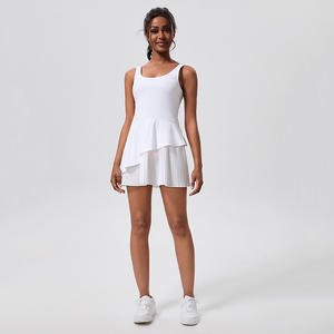 Hingtor定制白色不规则褶连体网球裙，带防曝光短裤 - Product Image 2