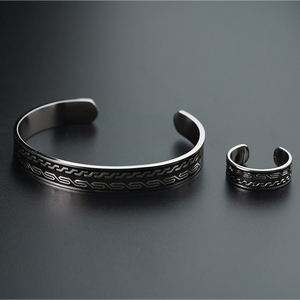 Stainless Steel Fashion Classic Half Open Simple Custom Cuff <b>Bangle</b> Ring Vintage Jewelry <b>Set</b> Custom - Product Image 6