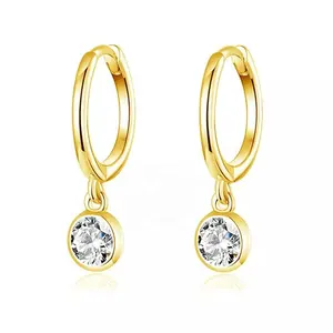 Perhiasan Wanita Lozrunge 925 Perak Berlian Menjuntai Dainty Huggie Hoop Earring