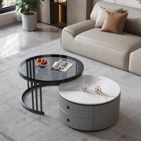 Table basse moderne de luxe avec plateau en ardoise, structure métallique, plateau en verre imitation marbre, table à thé pour salon