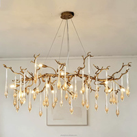 Lustre sur mesure en cuivre massif avec cristaux, grand lustre artistique pour villa, hôtel, hall