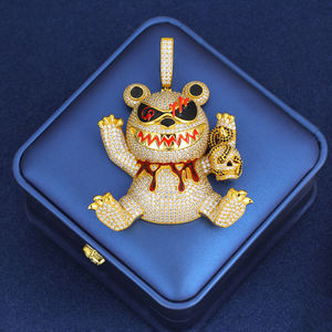 เครื่องประดับฮิปฮอปทองเหลืองสำหรับผู้ชายเพทายเม็ดเพชร3D พ่อมดเคลือบอีนาเมลจี้หมีพร้อมหัวกะโหลก - Product Image 4